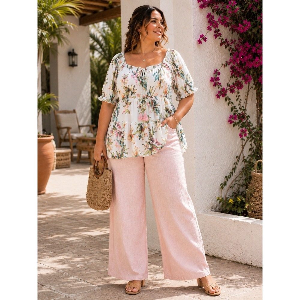 2X Floral Peasant Top Boho Romantic Babydoll Tassel Flutter Cottagecore XX11